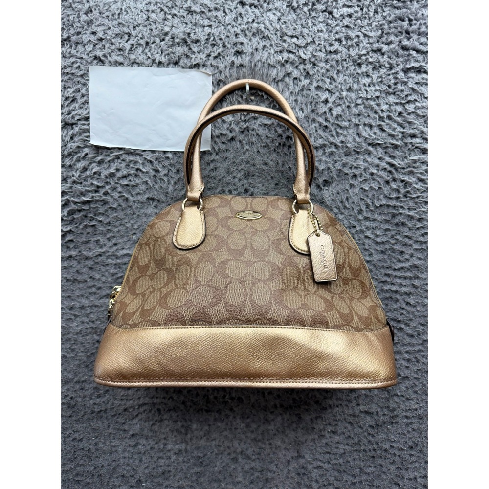 Coach Sierra Signature Monogram Canvas Dome Satchel Handbag Brown Gold